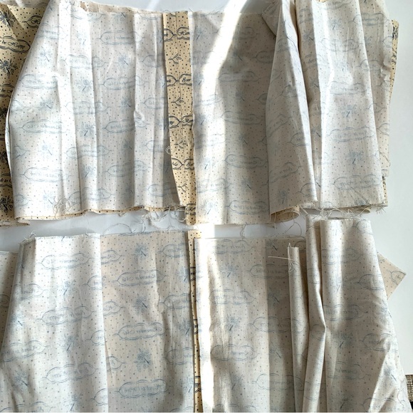 1800’s Repro Floral with Script Fabric Piece *REMNANTS* Tan and Navy Blue - Picture 4 of 5